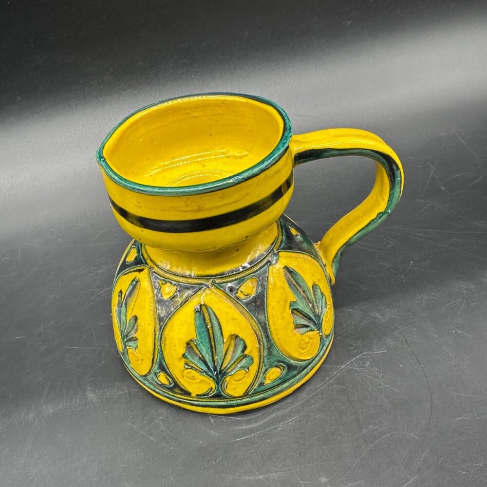 Vintage Pottery Mug Creamer Jug MCM Bitossi Italy Handmade Yellow Green Italian